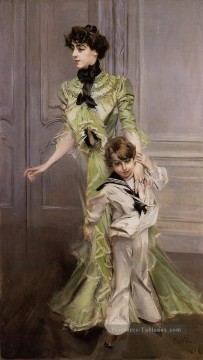  genre Tableau - Portrait de Madame Georges Hugo née Pauleen Menard Dozian et Son Fils Jean genre Giovanni Boldini